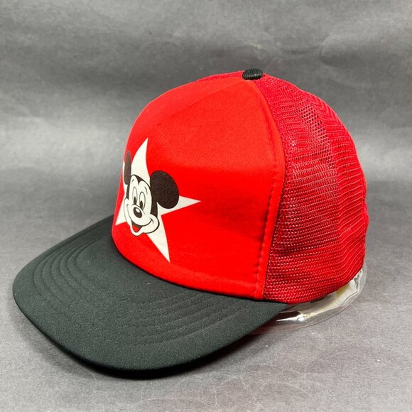Vtg Disney Mickey Mouse Snapback Hat Trucker Mesh Red Dad Theme Park Foam Mens - Picture 2 of 12